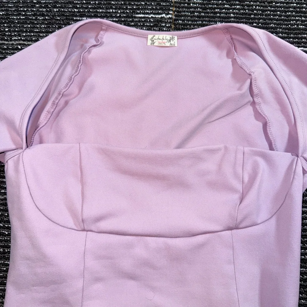Free People Bodysuit Women XS Pink NWOT Square Neck Open Back Short Sleeve Thong